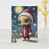 Niedliche Alien UFO Starry Night Karte (Gelbe Blume)