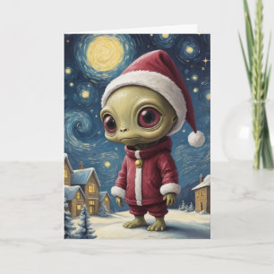 Niedliche Alien UFO Starry Night Karte