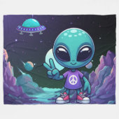 Niedliche Alien und Raumfahrt Fleecedecke (Vorderseite (Horizontal))