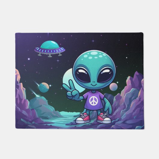 Niedliche Alien und Raumfahrt Fußmatte (Vorderseite)