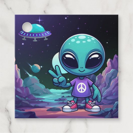 Niedliche Alien und Raumfahrt Geschenkanhänger (Vorderseite)