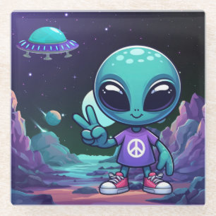 Niedliche Alien und Raumfahrt Glasuntersetzer