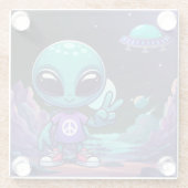 Niedliche Alien und Raumfahrt Glasuntersetzer (Rückseite)