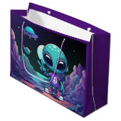 Niedliche Alien und Raumfahrt Große Geschenktüte (Vorderseite Schrägansicht)