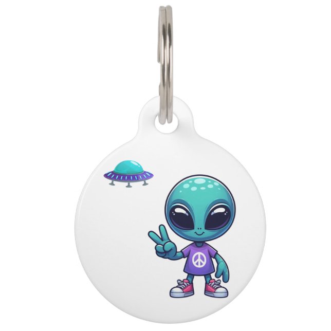 Niedliche Alien und Raumfahrt Haustiermarke (Vorderseite)
