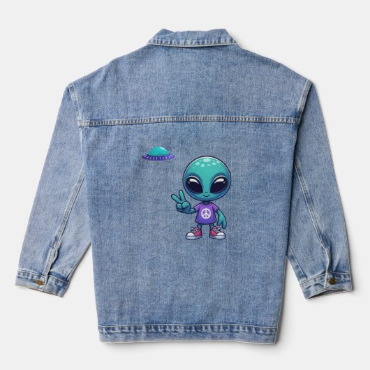 Niedliche Alien und Raumfahrt Jeansjacke (Rückseite)