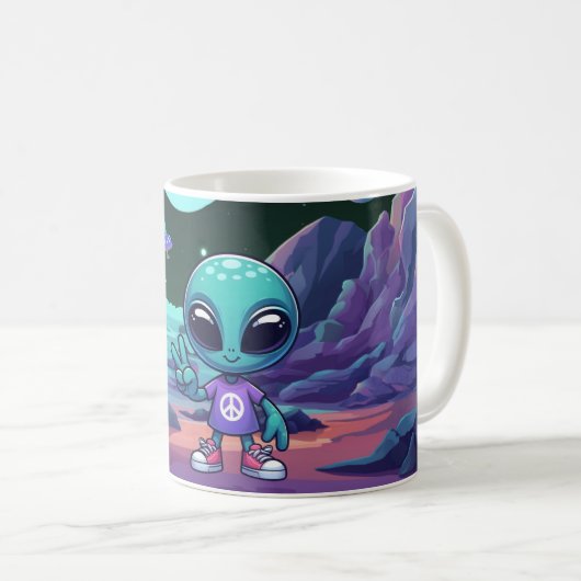 Niedliche Alien und Raumfahrt Kaffeetasse (VorderseiteRechts)