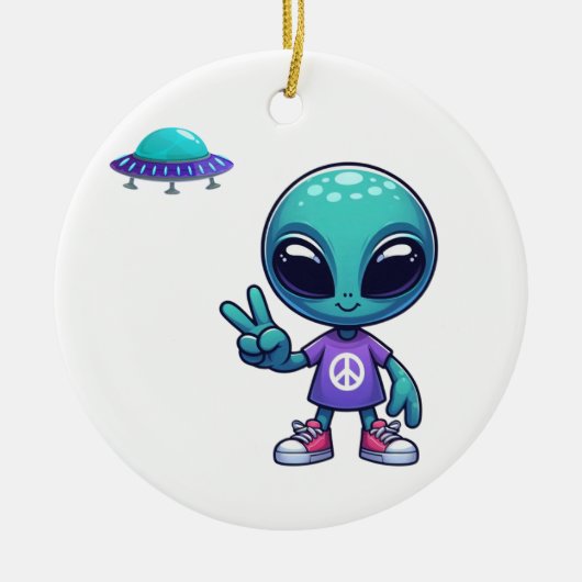 Niedliche Alien und Raumfahrt Keramik Ornament (Vorne)
