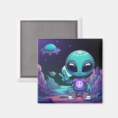 Niedliche Alien und Raumfahrt Magnet (Vorderseite/Rückseite)