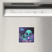 Niedliche Alien und Raumfahrt Magnet (In Situ (Geschirrspüler))