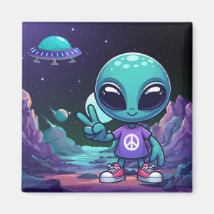 Niedliche Alien und Raumfahrt Magnet
