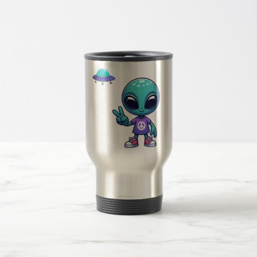 Niedliche Alien und Raumfahrt Reisebecher (Mittel)