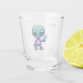 Niedliche Alien und Raumfahrt Schnapsglas (Rückseite)