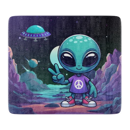 Niedliche Alien und Raumfahrt Schneidebrett (Vorderseite)