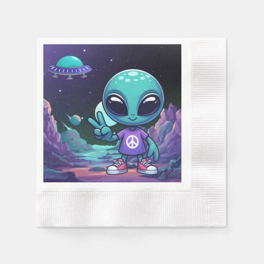 Niedliche Alien und Raumfahrt Serviette (Vorderseite)