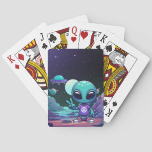 Niedliche Alien und Raumfahrt Spielkarten