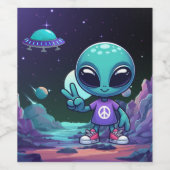 Niedliche Alien und Raumfahrt Weinetikett (Einzelnes Label)