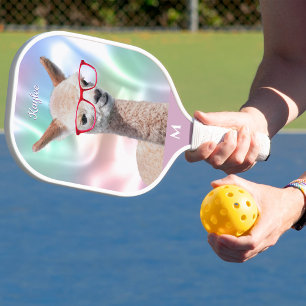 Niedliche Alpaca-rote Brille, Monogram Iridescent Pickleball Schläger