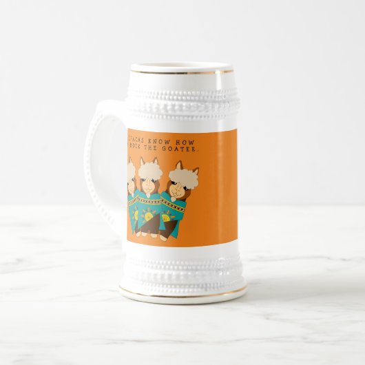 Niedliche Alpacas Rocking Goatees & Aquamarine Ser Bierglas (Vorderseite Links)