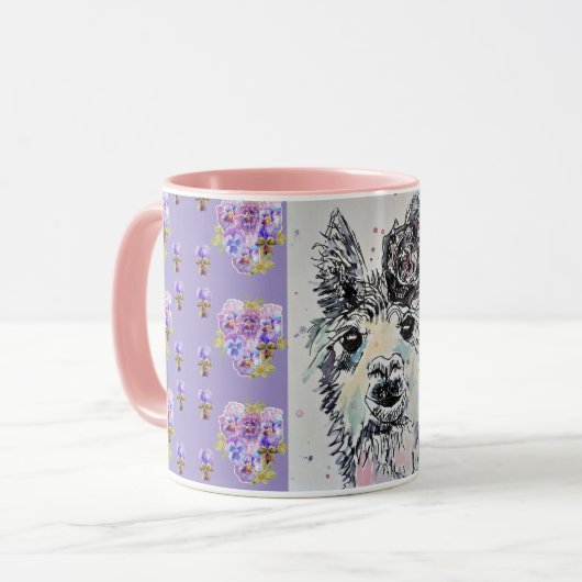 Niedliche Alpacca Llama lila Aquarellmalerei Tasse (Vorderseite Links)