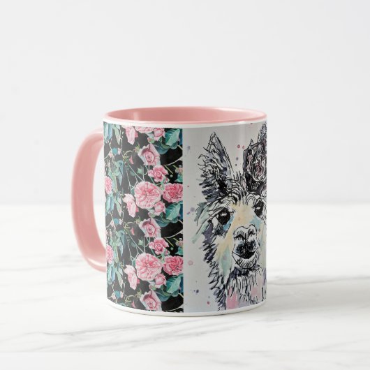 Niedliche Alpacca Llama Rose Aquarellmalerei Tasse (Vorderseite Links)
