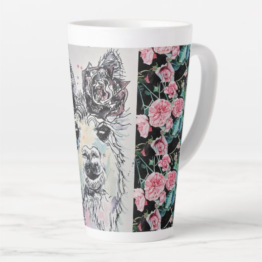 Niedliche Alpacca Llama Rose Wasserfarbe Latte Tas Milchtasse (Rechte Ecke)