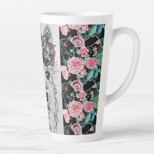 Niedliche Alpacca Llama Rose Wasserfarbe Latte Tas Milchtasse (Rechts)