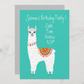 Niedliche Alpaka bunt Girls niedliche Geburtstag P Einladung (Vorne/Hinten)