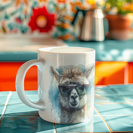 niedliche Alpaka mit Sonnenbrille Kaffeetasse