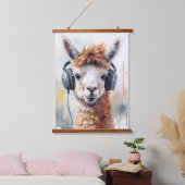 Niedliche Alpakawolle mit Kopfhörer Wandteppich Mit Holzrahmen (Schlafzimmer)