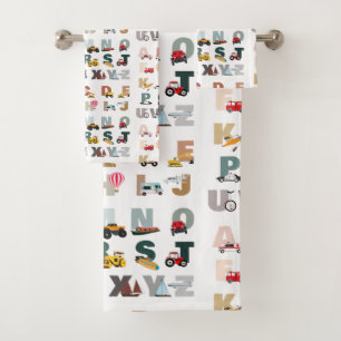 Niedliche Alphabet-ABC-LKWs, Transportfahrzeuge Badhandtuch Set