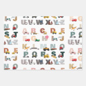 Niedliche Alphabet-ABC-LKWs, Transportfahrzeuge Geschenkpapier Set (Vorderseite 2)