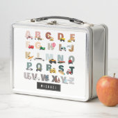 Niedliche Alphabet-ABC-LKWs, Transportfahrzeuge Metall Brotdose (Beispiel)