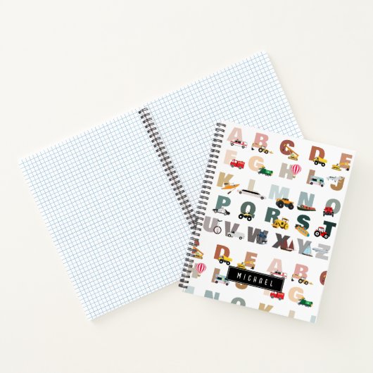 Niedliche Alphabet-ABC-LKWs, Transportfahrzeuge Notizblock (Innenseite)