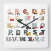 Niedliche Alphabet-ABC-LKWs, Transportfahrzeuge Quadratische Wanduhr (Vorderseite)