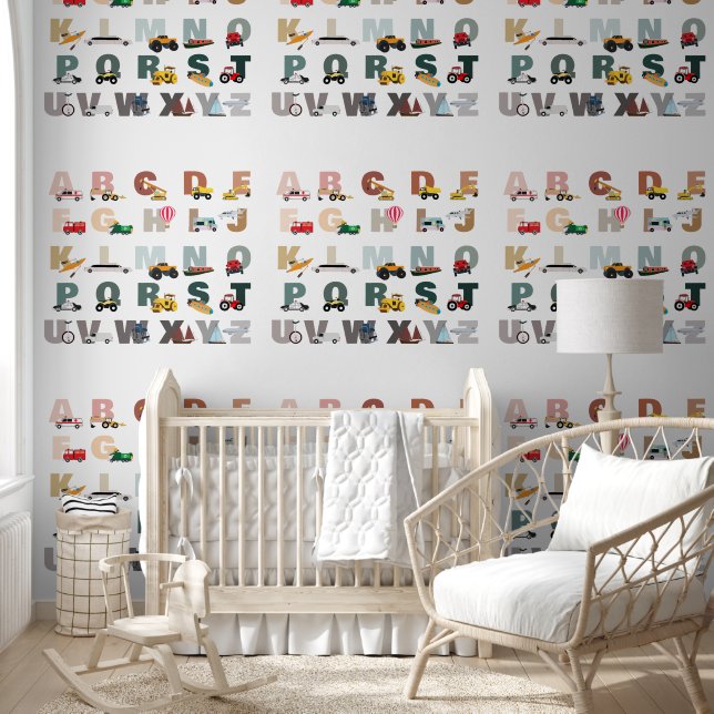 Niedliche Alphabet-ABC-LKWs, Transportfahrzeuge Tapete (Kinder)