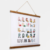 Niedliche Alphabet-ABC-LKWs, Transportfahrzeuge Wandteppich Mit Holzrahmen (Gewinkelt)