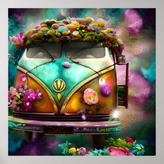 Niedliche alte sehr rostige Combi van Blume Hibisz Poster (Vorne)