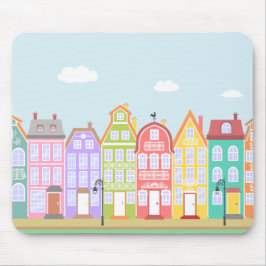Niedliche Altstadt Cartoon Houses Mousepad