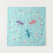 Niedliche Ameisen und Blätter in Pastelltönen Kuns Wandteppich (Vorderseite (Horizontal))