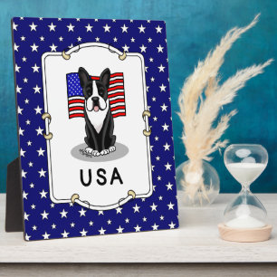 Niedliche amerikanische Flagge Boston Terrier Dog Fotoplatte