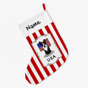 Niedliche amerikanische Flagge Boston Terrier Dog Großer Weihnachtsstrumpf