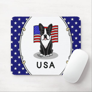 Niedliche amerikanische Flagge Boston Terrier Dog Mousepad