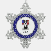 Niedliche amerikanische Flagge Boston Terrier Dog Schneeflocken Zinn-Ornament (Vorderseite)