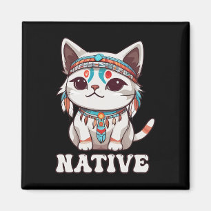 Niedliche amerikanische Indianerin Kawaii Katze Fr Magnet