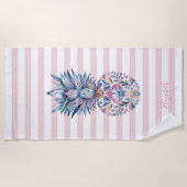 Niedliche Ananas, farbenfroh, rosa Streifen Strandtuch (Vorderseite)