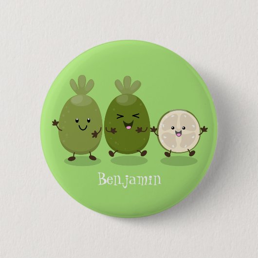 Niedliche Ananas guava feijoa Cartoon Illustration Button (Vorderseite)