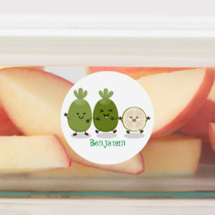 Niedliche Ananas guava feijoa Cartoon Illustration Etiketten