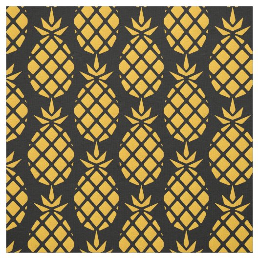 Niedliche Ananas mit schwarzem Hintergrund Stoff (Muster)