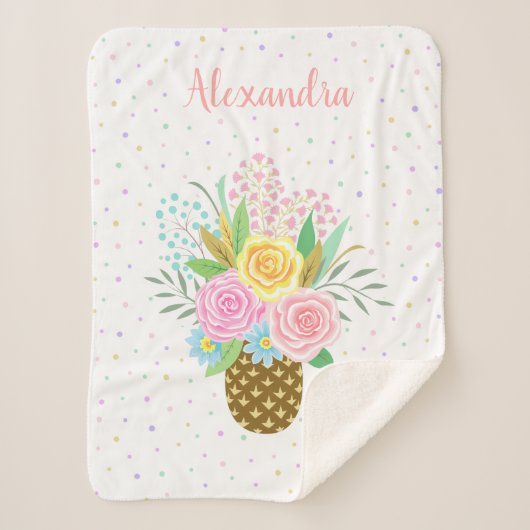 Niedliche Ananas Rose Bouquet Pink Sherpadecke (Vorderseite)